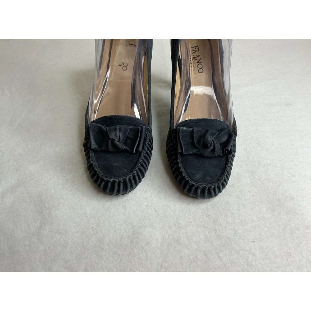 Franco Sarto Womens L-Happy Navy Blue Suede Moccasin Toe Bow Pumps Heels 7M